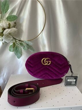 EUC Gucci Magenta Velvet GG Marmont Crossbody Belt Bag